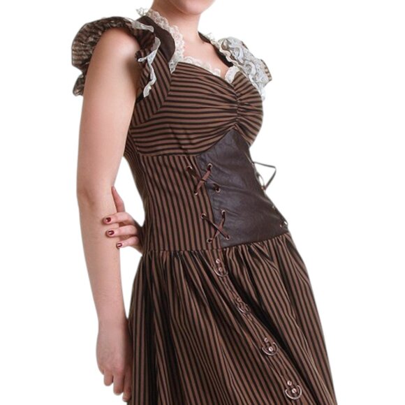 Banned Apparel Brown Long Maxi Black Striped Steampunk Corset Dress - 2XL - Picture 11 of 11